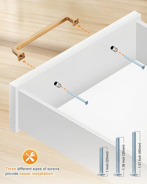 Installation diagram of 10 Pack Champagne Bronze Cabinet Pulls 5 Inch 128mm Hole Center Dresser Drawer Handles with screws