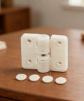 Adjustable Plastic Resin Gate Hinges With 90 And 180 Degree Stop for Outdoor Gates; White weatherproof hardware on table
