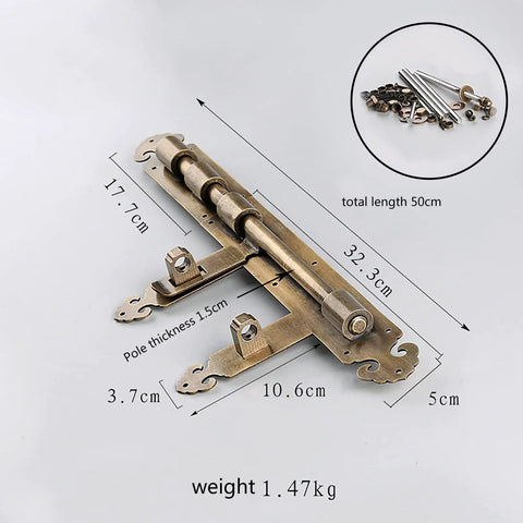 Real Deal Solid Brass Slide Door Bolt Lock With Tight Concealed Screw Surface Mount Setup For Master Bedroom Bathroom Gate Cabinet, dimensions shown.