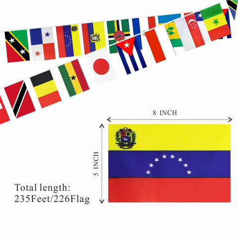 226 Country Flags Banner Set Mini National Flags For Classroom Parties Bars Sports Clubs And Festivals All Countries String Flag Bunting For Olympic Events And Global Celebration Decor Liven Up Any Space with size details shown