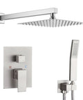 10 Inch Brushed Nickel Rain Shower System With Handheld Spray Square Shower Head Combo Set Wall Mounted For Easy Install