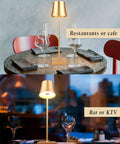 Rechargeable Cordless LED Table Lamp with 5200mAh Battery, All Aluminum Body, IP54 Waterproof, on dining and bar tables