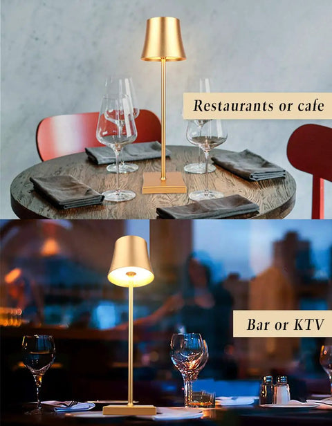 Rechargeable Cordless LED Table Lamp with 5200mAh Battery, All Aluminum Body, IP54 Waterproof, on dining and bar tables