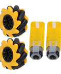 48mm Mecanum Wheel Set With TT Motors For Smooth Omnidirectional Robot Movement, yellow rubber-coated wheels, left/right pair