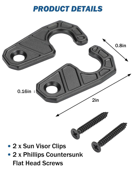 Black aluminum sun visor clips and screws for Upgraded Sun Visor Repair Kit For Jeep Wrangler JK JL And Gladiator 2018 To 2023