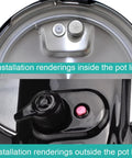 Instant Pot lid replacement parts, 10 pcs; front view of stainless lid with black exterior and valve components.
