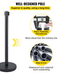 Boss Grade Crowd Control Stanchion Set With Six Point Six Feet Black Retractable Belt Solid Metal Base, pole design and thickness.