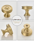 Solid Brass Cabinet Knobs Six Pack, Brushed Matte Gold Round Drawer Pulls, 1-1/4 Inch, multiple angles display