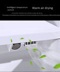 Heavy Duty Smart Bidet Toilet Seat With Stainless Steel Nozzle Smooth Operator Warm Shower Spray Kicking Up Heat Quick Dry Fan showing warm air drying feature with intelligent temperature control.