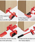Step-by-step guide showing the Heavy Duty Furniture Lifter And Moving Dolly Kit With Wheels for sofas, beds, cabinets.