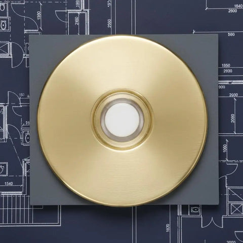 Lit Stucco Pushbutton Doorbell Button With Gold Rim Pearl Button 5/8 Inch Diameter And 2-1/2 Inch Gold Anodized Aluminum Plate