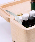 10 Pack Silver Tone Drop Down Lid Hinges With Lid Stay Support For Flap Doors And Cabinets on wooden box holding bottles