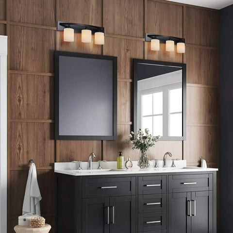 Oil Rubbed Bronze Vanity Light Fixture With White Glass Shade, Modern Wall Sconce For Bathroom, Adjustable Upward Or Downward Mount Over Mirror, Sleek Contemporary Bath Lighting Upgrade