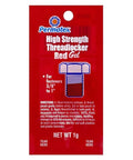 High Strength Red Threadlocker Gel 1 Milliliter Pouch for Automotive Bolts and Fasteners, direct fit packaging front view