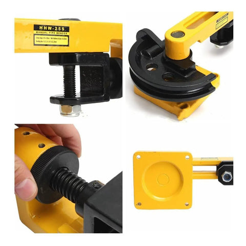Manual Pipe Tube Bender Set For Steel And Copper Tubing Heavy Duty Lever Handle Bending Tool showing details of the tool's mechanism.