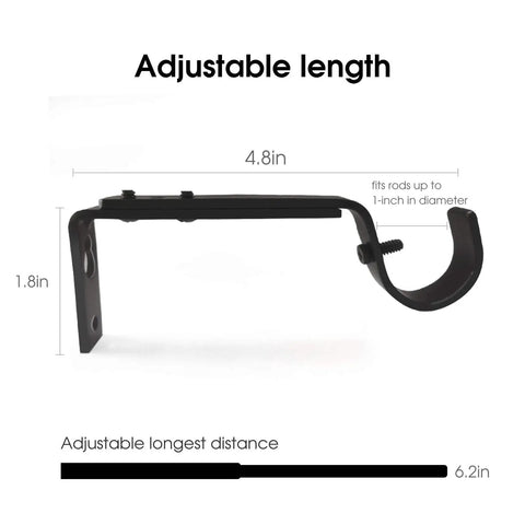 Heavy Duty Curtain Rod Holders Adjustable Brackets For Seven Eighths Inch Rods Set Of Three Black Finish with dimensions shown