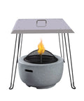 Square Fire Pit Heat Deflector Shield With Foldable Legs Stainless Steel positioned above fire bowl, 24x24 inches