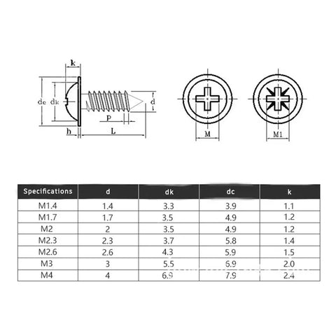 Snag This 304 Stainless Steel Self Tapping Screws Assorted Sizes With Integrated Washer Round Head Finish For Wood And Metal No Sweat Setup Built Tough For Daily Grind Heavy Duty 50 Piece Pack specifications diagram