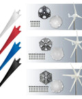 22.83 Inch Wind Turbine Blade For DIY Horizontal Turbine Generators, 58 Centimeters Carbon Fiber Nylon Composite, Aerodynamic High Strength Blade For Easy Start, Torque Boost, Windmill Assembly Part With Red Finish, pictured with assembly parts and multiple color blades.