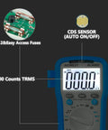 Go-To All-In-One 6000 Counts TRMS Digital Multimeter With Auto Ranging showing display and sensor details