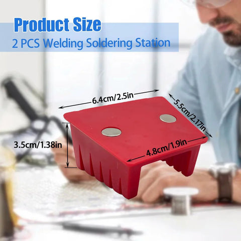 2 Pack Soldering Station Clamp Helping Hands With Magnetic Base And 5 Wire Slots For 30AWG To 12AWG Wires shown on a desk.