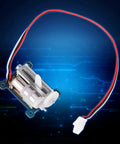 Ultra Lightweight Micro Linear Servo Actuator For RC Planes 1.5 Gram Analog build showing motor and wires against abstract blue background.
