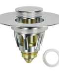 Universal Stainless Steel Push Type Basin Pop Up Drain Filter With Basket No Overflow For 99 Percent Of US Standard Drains
