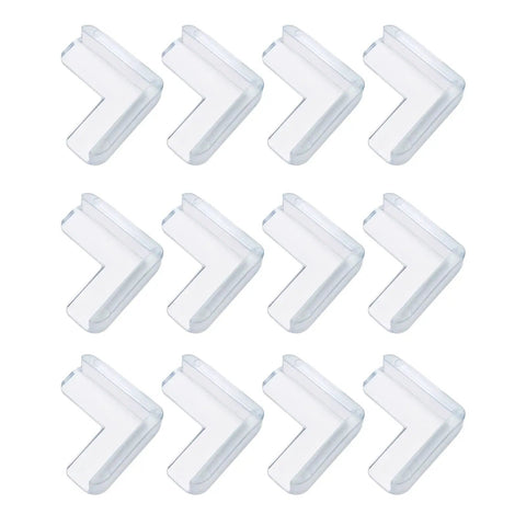 12 Pack Transparent Corner Protectors For Tables And Desks Soft Pvc Furniture Edge Bumpers arranged in a grid.