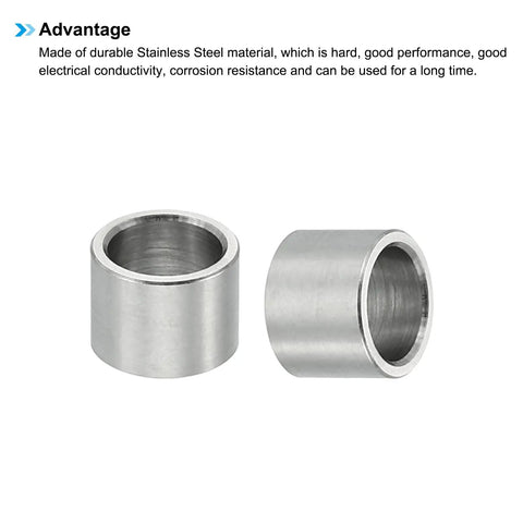 Stainless Steel Spacers 6.1mm ID, 8mm OD, 6mm Length, 10 Pack Round Standoffs For Quarter Inch Or M6 Screws, shown in side view