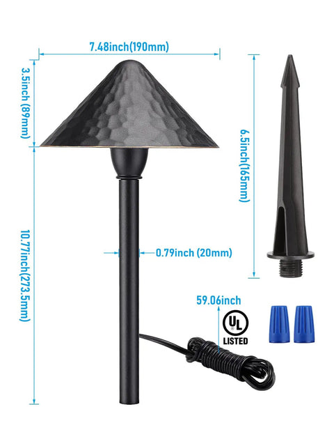 Low Voltage Landscape Path Light 3W 12-24V AC DC For Outdoors, Wired Pathway Lighting For Yard And Lawn, Vintage Golden Edge Design In Black Aluminum, 3000K Warm White, ETL CRI90 Plus Pack Of 4
