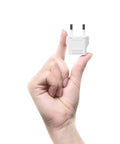 Hand holding US To Europe Travel Plug Adapters Pack, Type C Pin European Outlet Converter Schuko Compatible, EU White