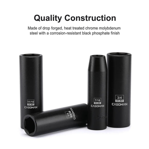 Heavy Duty Half Inch Drive Deep Impact Socket Set 29 Pieces With Metric And SAE Built Tough Chrome Moly Steel Includes Flip Lug Nut Sockets Case And Corrosion Resistant Black Finish