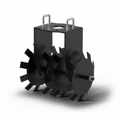 32 Inch Heavy Duty Disc Plow Harrow Two Pack For ATV UTV Tow Behind, black metal frame with spiked discs, front view