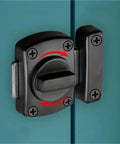 Close-up of Gate Latch Slide Bolt Latches Lock, Safety Double Sided Hardware(Large Silvery) on teal door.