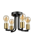 4 Light Adjustable Socket Semi Flush Mount Ceiling Light In Matte Black With Matte Brass Accents Exposed E26 Base Pivot Joints Industrial Sputnik Style Fixture For Modern Living Rooms And Hallways, front view