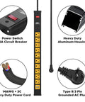 Heavy Duty Power Strip Surge Protector With USB 10 Outlets 6 Foot Extension Cord Mounting Brackets 15 Amp Circuit Breaker 1500 Joules