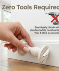 Heavy Duty Magnetic Door Stopper 2 Pack With Peel And Stick Adhesive Silicone Wall Protector No Drill Floor Catch For Renters And Home Office White Pro Move Design in use on a white baseboard.
