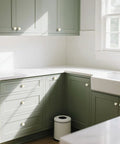 Kitchen cabinets with Six Pack White Dresser Knobs Set Featuring Pearl Clover Design With Gold Finish For Cabinets And Drawers installed