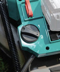 Close-up of control panel on Badass 36V Brushless Cordless Self Propelled Commercial Lawn Mower with speed settings.