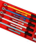 Preset Torque Wrench Set One Half Inch Drive Five Piece Kit With 65 80 100 120 140 Ft Lb Presets For Auto And Light Truck Lug Nuts in red case