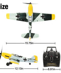 WWII Warbird RC Plane Ready To Fly For Adults And Teens 14 Plus, dimensions with remote, top and side view
