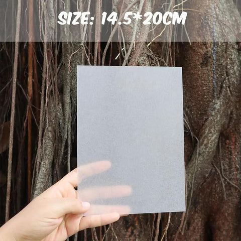 Hand holding a 25 Pcs Shrink Plastic Sheets For Crafts And DIY Jewelry Making Heat Shrink Blank Sheets 0.3mm Thick 14.5 By 20 Cm Size.