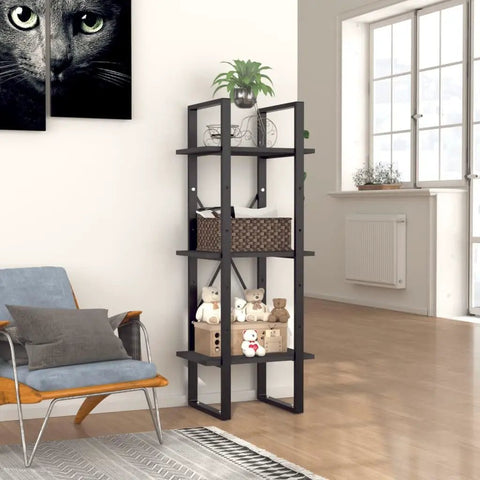 Three Tier Book Cabinet in Gray, Space-Saving Engineered Wood Storage for Books, Magazines, and Decor, home office setup