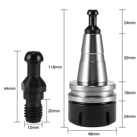 Pro Grade ISO30 ER32 Collet Chuck G2.5 Balanced Tool Holder 30000Rpm High Speed Milling Lathe Adapter with Pull Stud and dimensions.