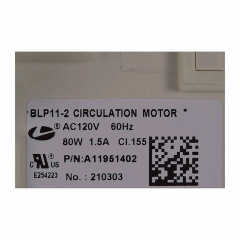 Label on dishwasher pump and motor assembly 5304519906 replacement part showing specifications and model numbers