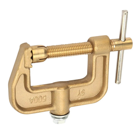 Heavy Duty 500A Brass Welding Earth Clamp With Durable G Shape Design For Ships And Auto Shops, close-up view of the clamp.