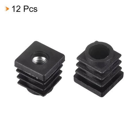 12 Pack Square Tube Inserts With M6 Thread For 0.59 By 0.59 Inch Outer Diameter Tube Black Plastic Plug Caster Inserts For Chair End Caps And Furniture Legs Built To Last Tough As Nails
