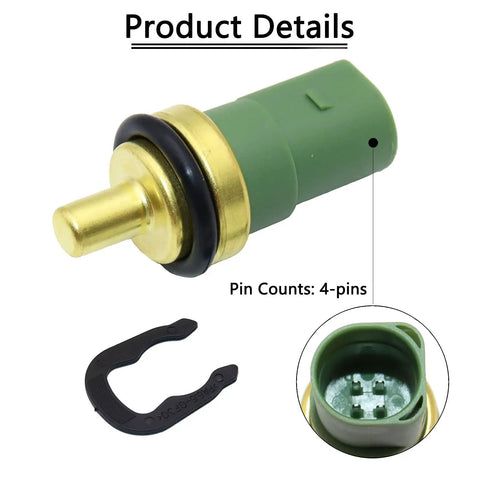 Keep Your Ride Cool Without Any Drama With This Replacement Coolant Temperature Sensor For Vw And Audi Models Straight Swap Temp Switch Fits Part 059 919 501A, showing 4-pin connector details.