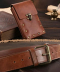 Totally Dope Medieval Belt Pouch Kit With A Versatile Renaissance Hip Bag And Handy Utility Loop, classic brown faux leather pouch and belt.