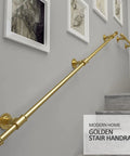 Rock-Solid Wrought Iron Handrail Adjustable 12 To 47 Inch Grip Safety Grab Bar Wall Mount Sturdy Rail for stairs with golden finish.